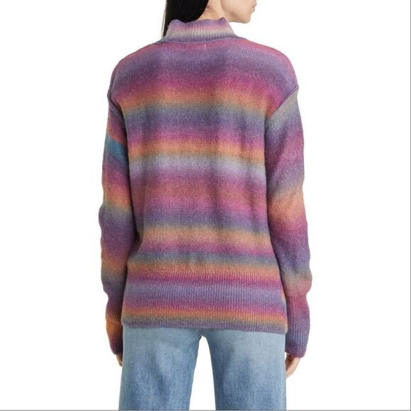 BeachLunchLounge Ombre Rainbow Mock Neck Sweater Large Space Dye Stripe - Picture 5 of 15
